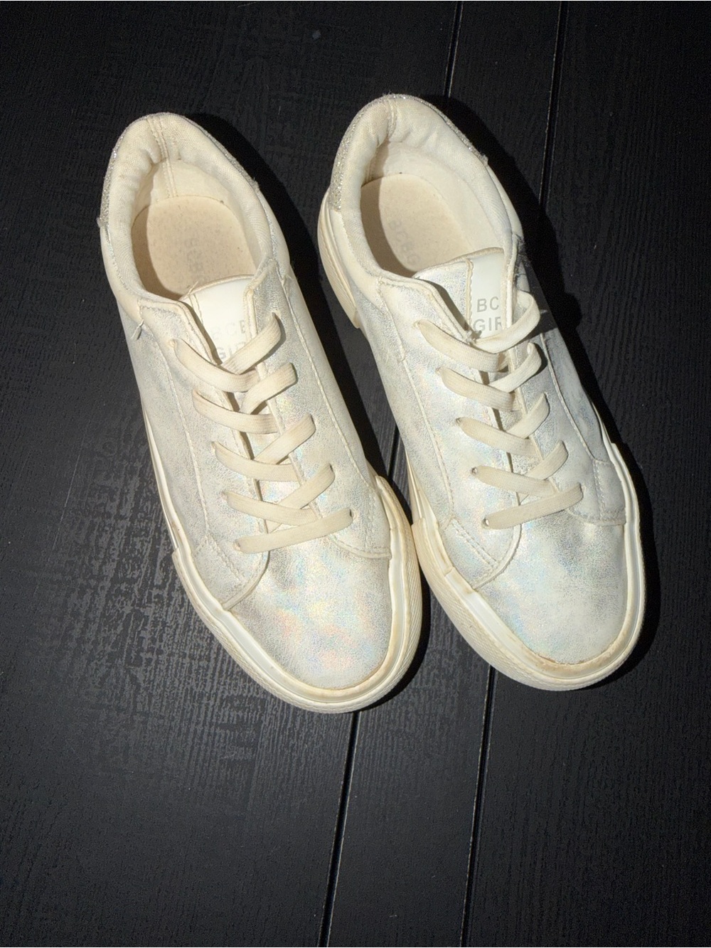 BCBGirls Cream Iridescent Lace-Up Sneakers